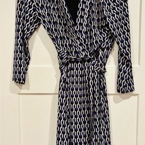 Liz Claiborne Purple Black and White Geometric Print Women's Wrap Dress | S